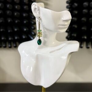 Gold Green Crystal Drop Earrings